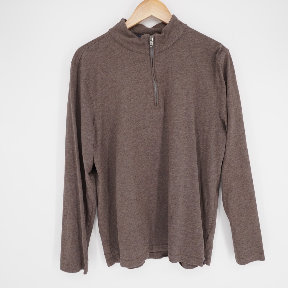 Faherty Sweatshirt Mens Large Brown Quarter Zip Mock Neck Pullover Knit Jersey